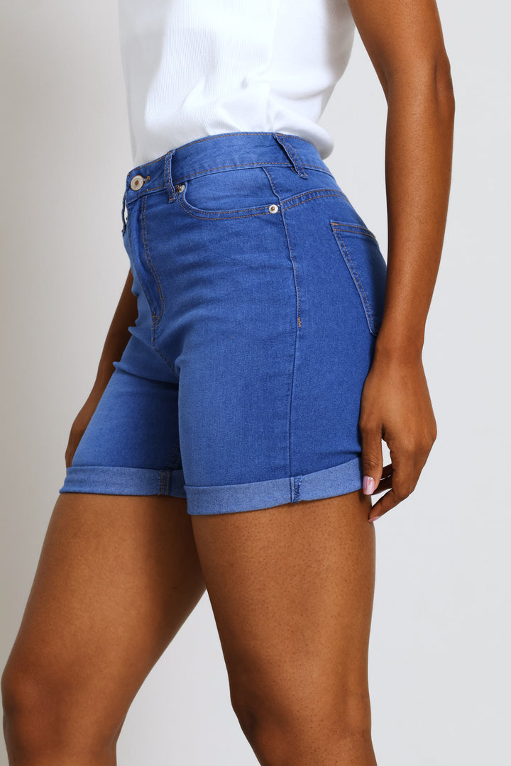 Classic Roll Hem Supersoft Mid Thigh Denim Short - Periwinkle