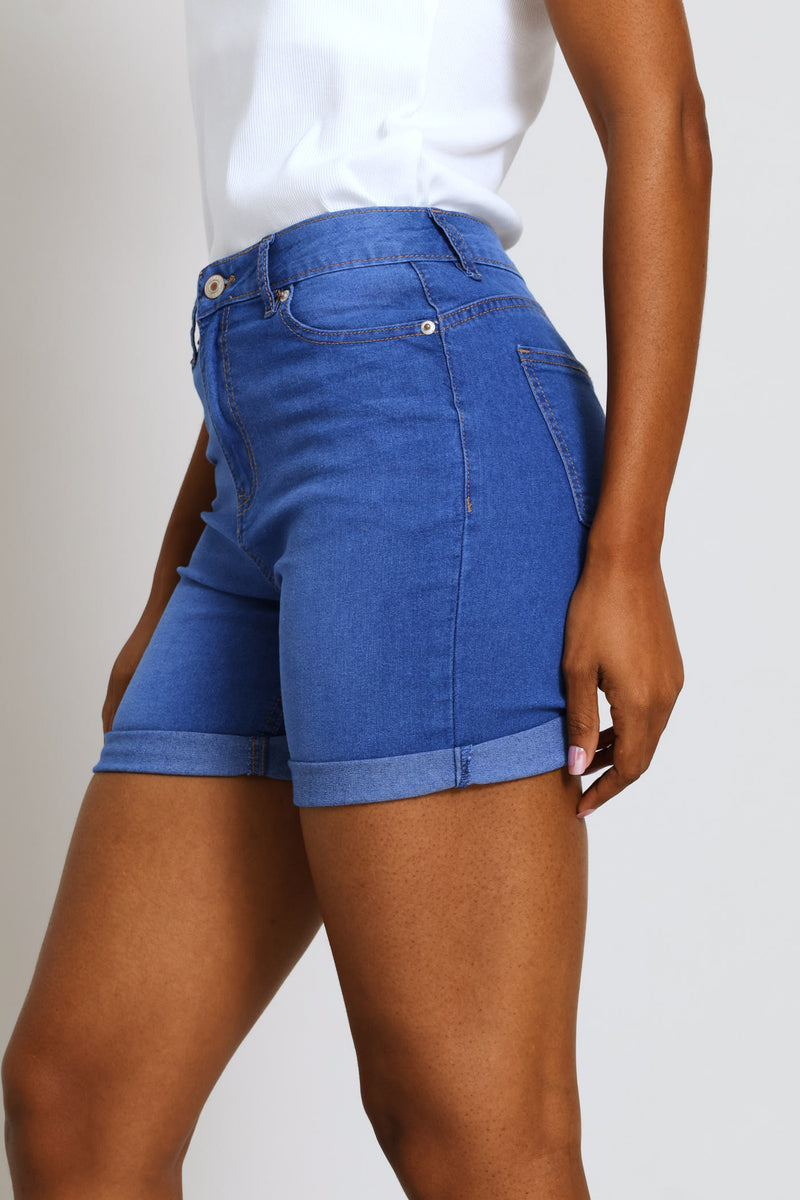 Classic Roll Hem Supersoft Mid Thigh Denim Short - Periwinkle
