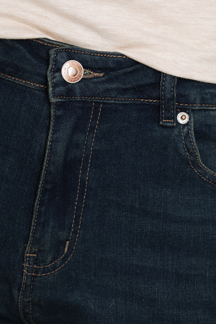 Classic Roll Hem Supersoft Mid Thigh Denim Short - Dark Tea Stain