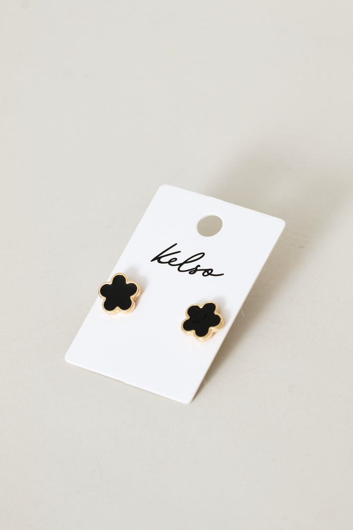 Floral Small Stud Earrings - Gold/Black