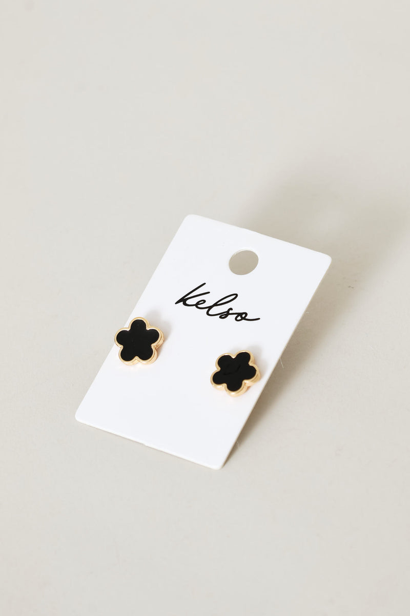 Floral Small Stud Earrings - Gold/Black