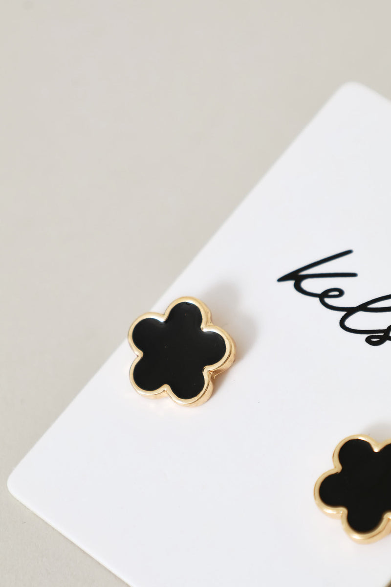 Floral Small Stud Earrings - Gold/Black