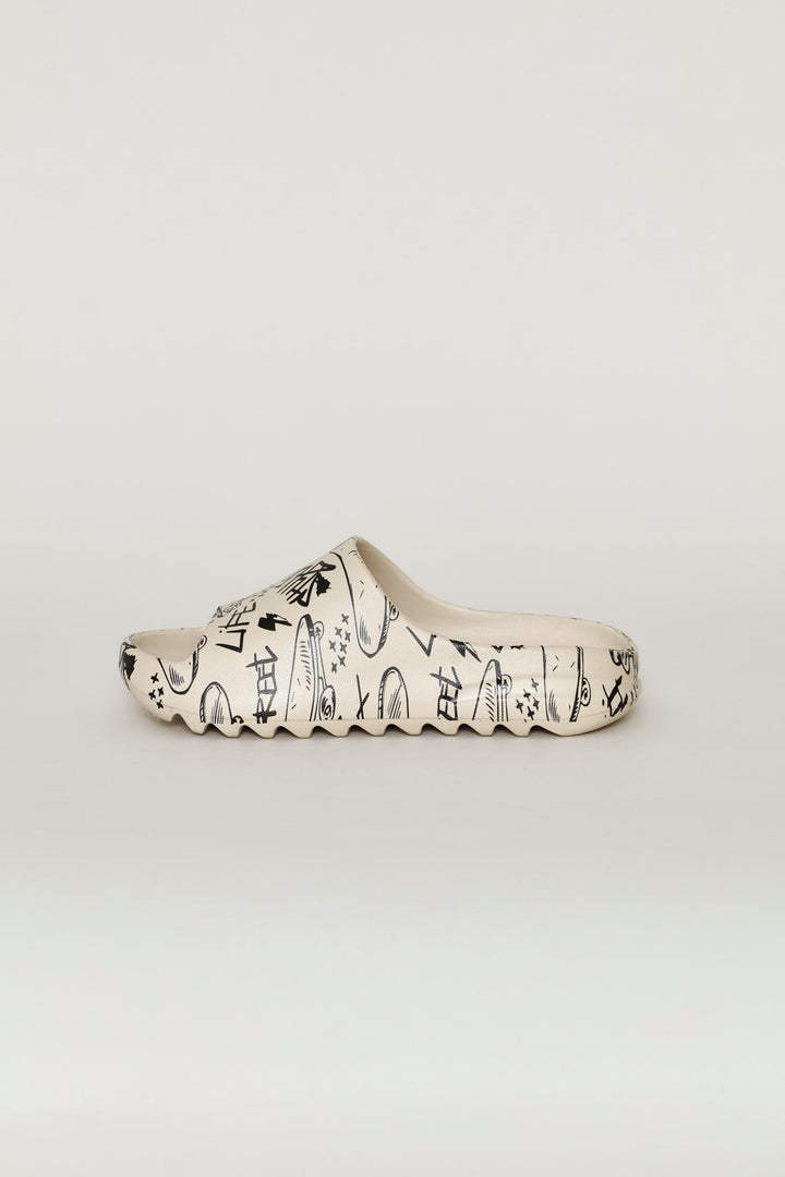Boys Graffiti Moulded Slide - Stone
