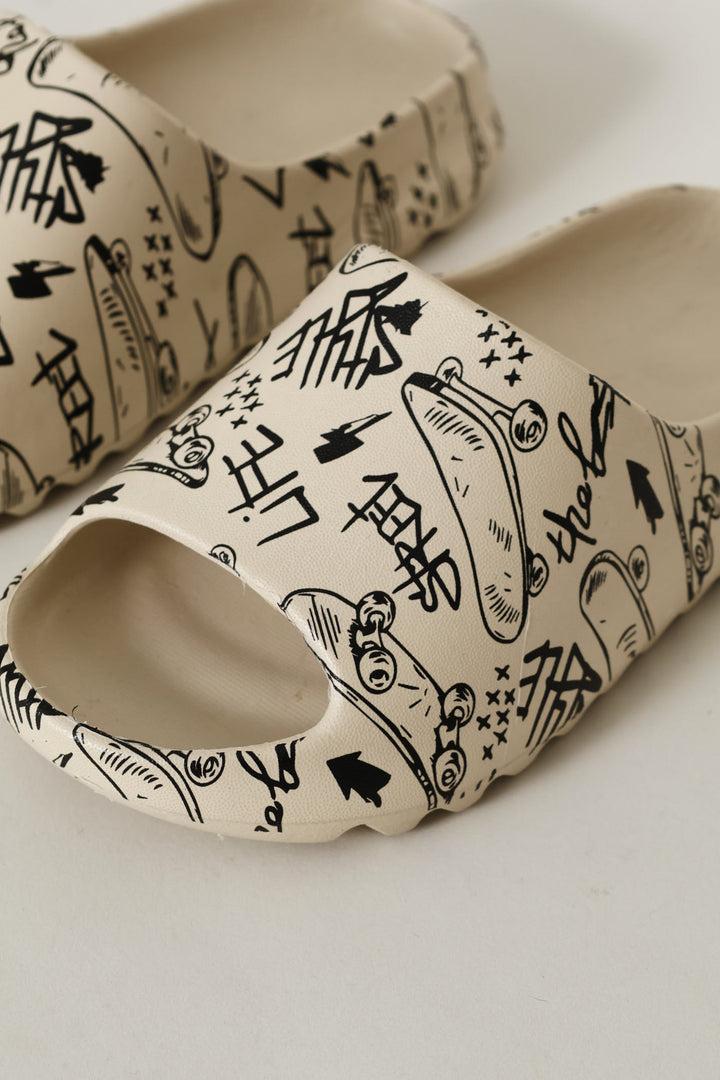 Boys Graffiti Moulded Slide - Stone