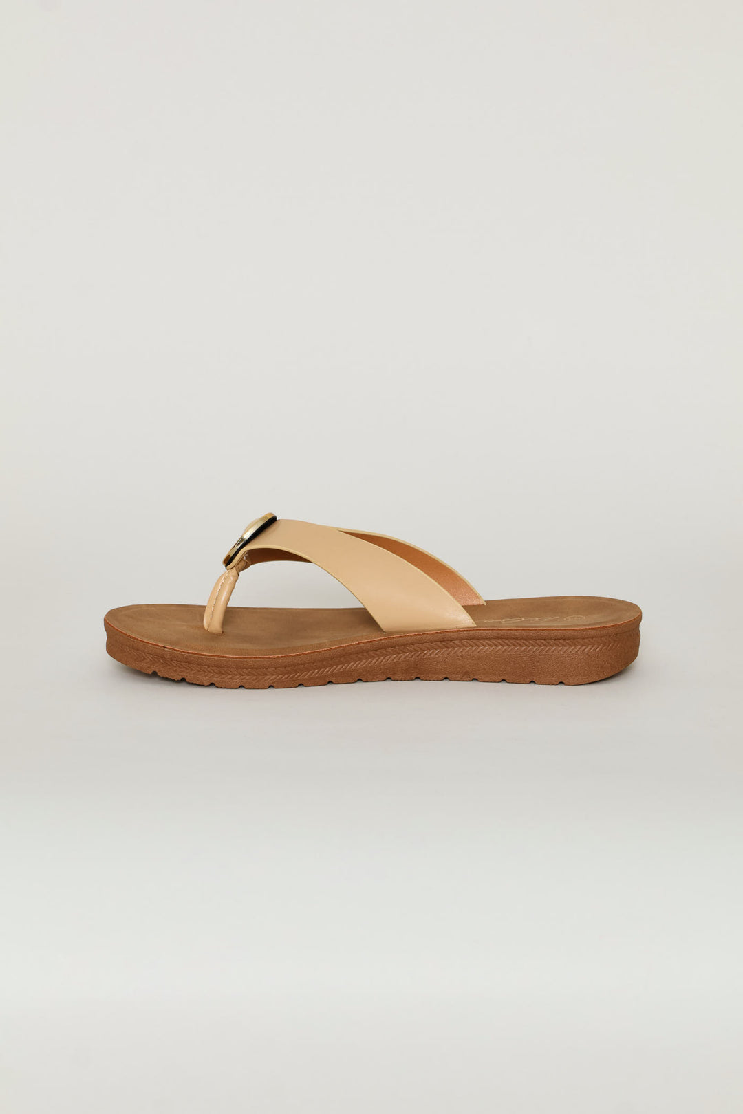 Metal Trim Wide Strap Thong Sandal - Natural