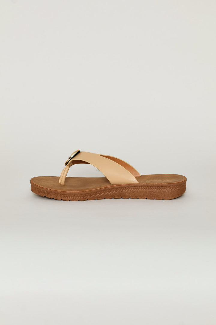 Metal Trim Wide Strap Thong Sandal - Natural