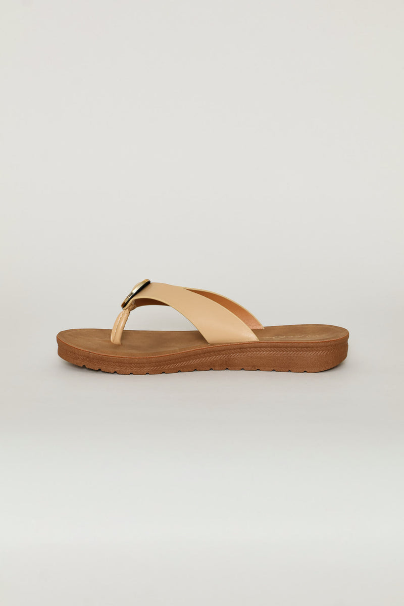 Metal Trim Wide Strap Thong Sandal - Natural