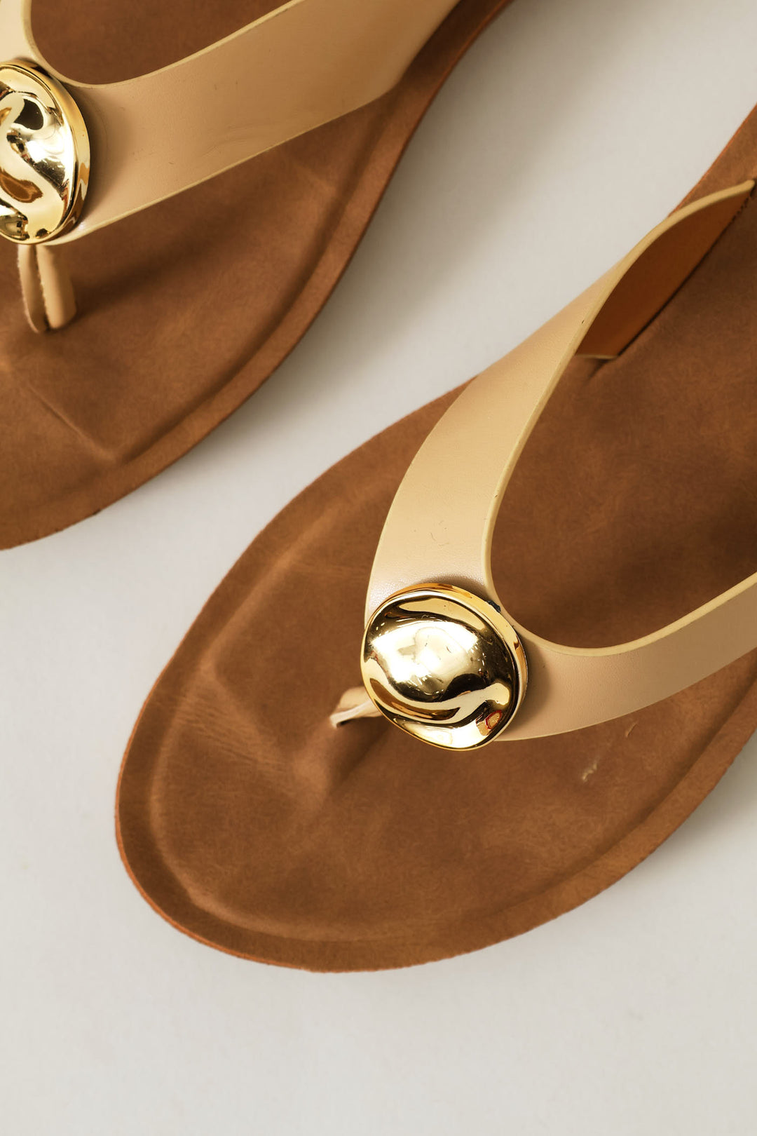 Metal Trim Wide Strap Thong Sandal - Natural