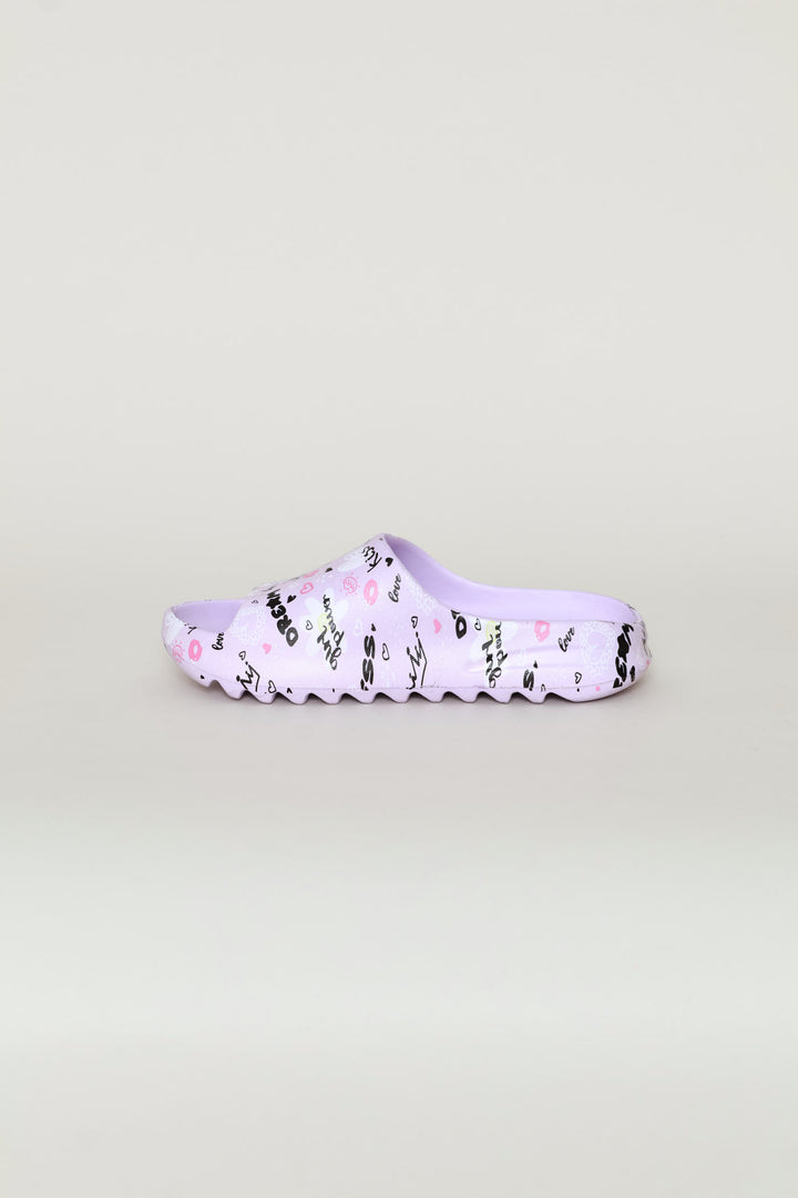 Girls Graffiti Moulded Slide - Lilac
