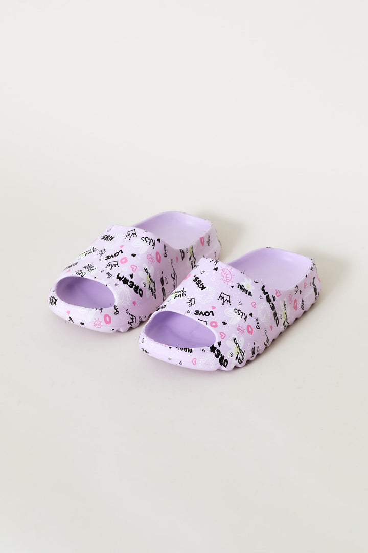 Girls Graffiti Moulded Slide - Lilac