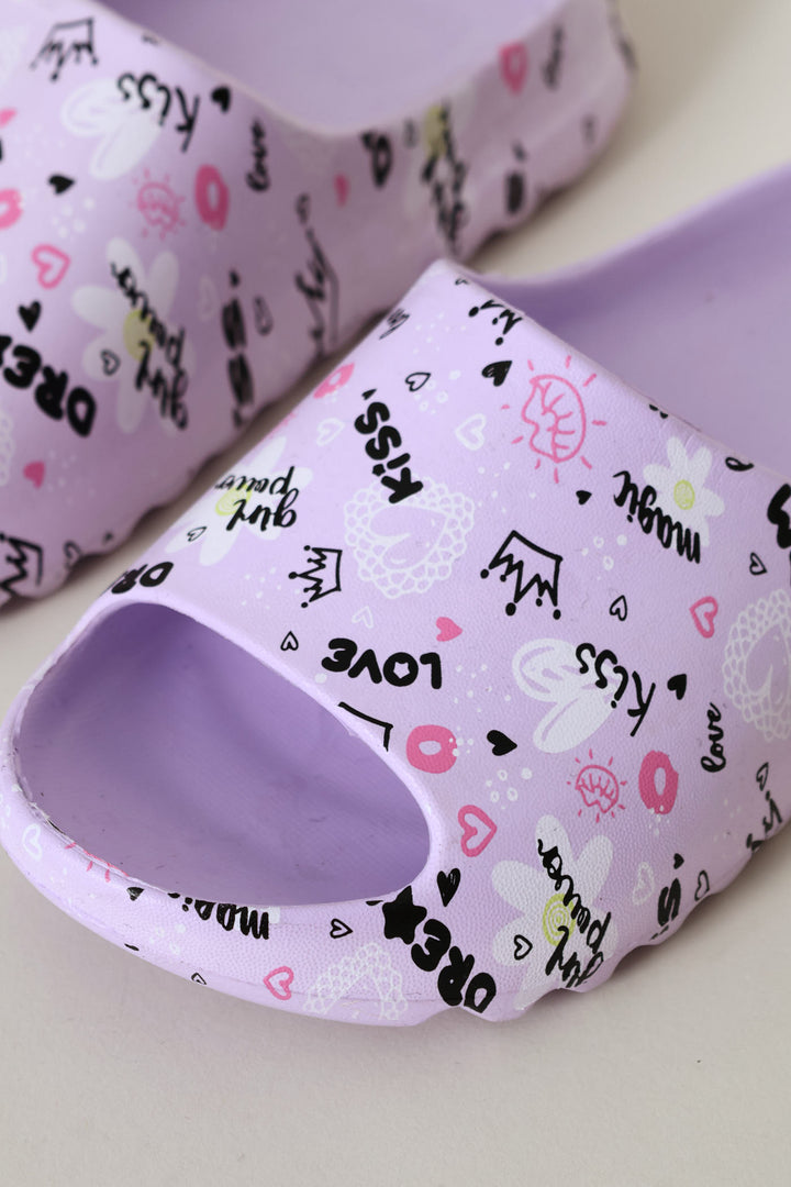 Girls Graffiti Moulded Slide - Lilac