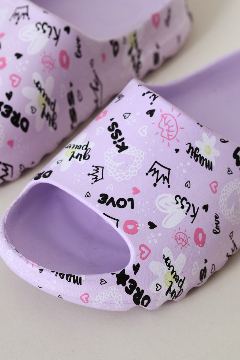 Girls Graffiti Moulded Slide - Lilac