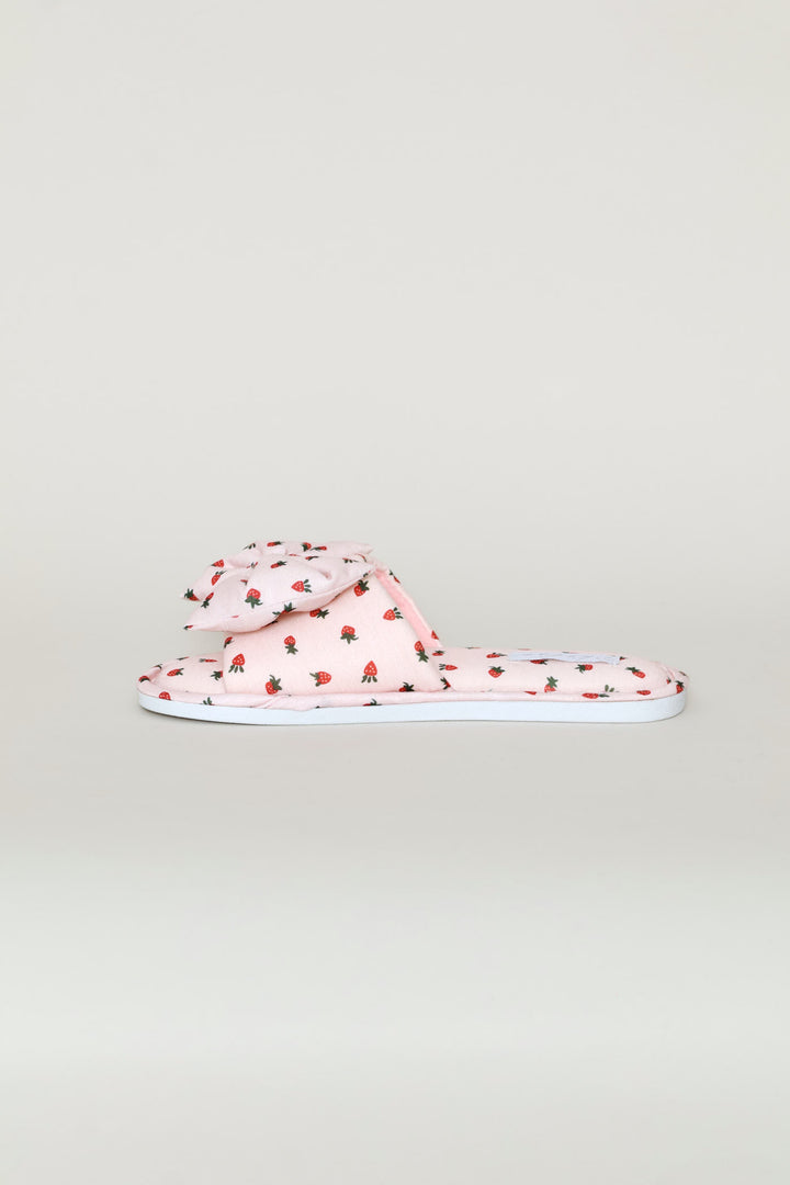 Printed Puffed Bow Slipper - Pink