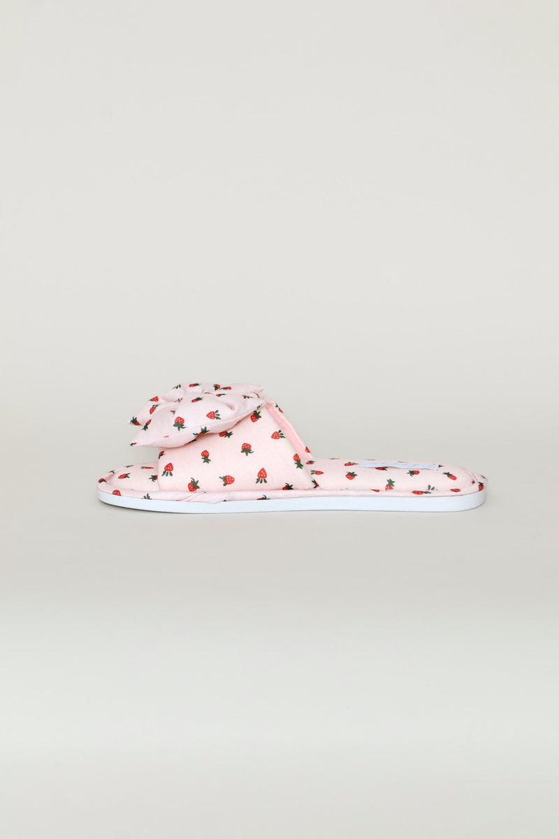 Printed Puffed Bow Slipper - Pink