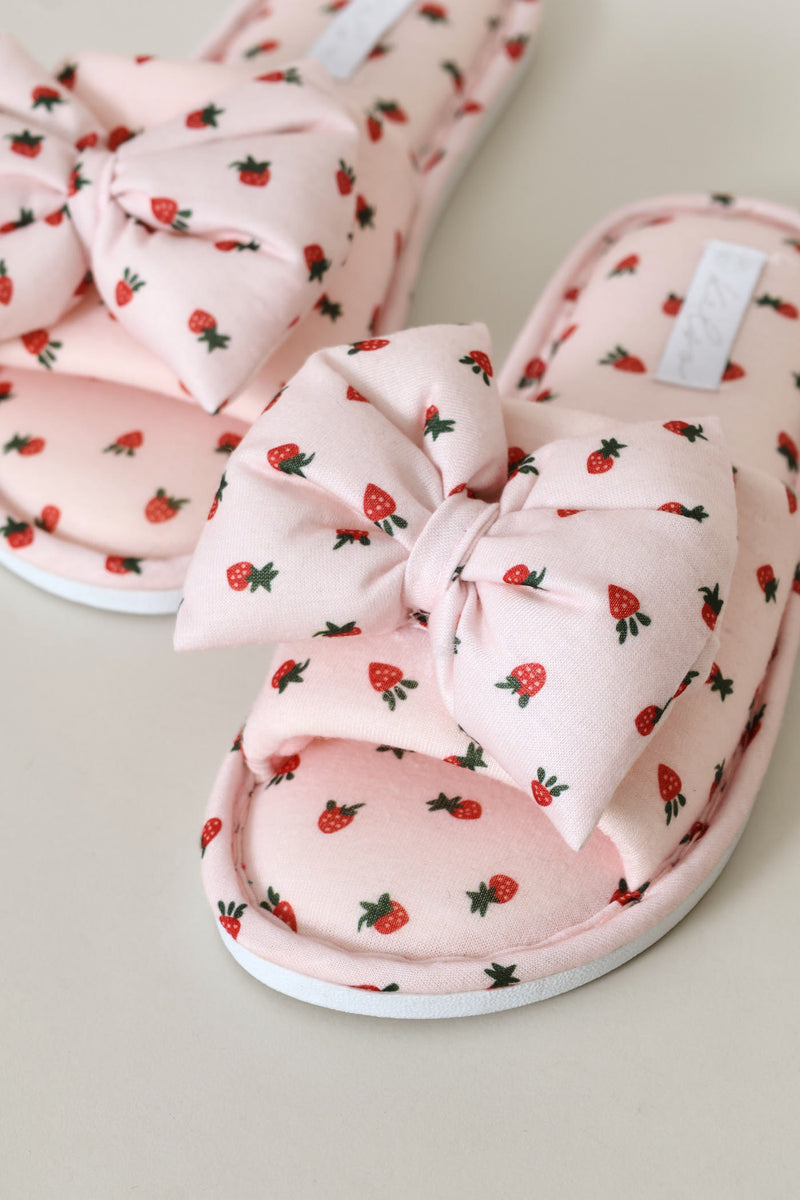 Printed Puffed Bow Slipper - Pink