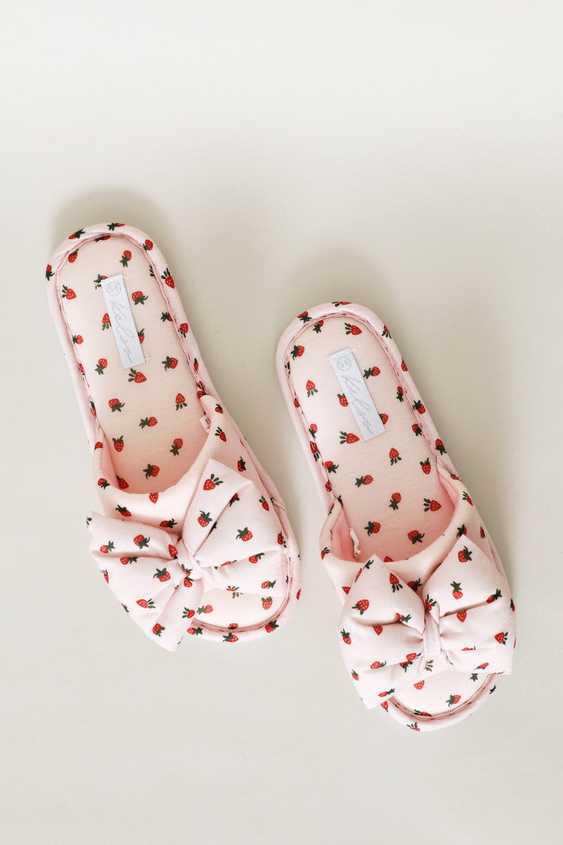 Printed Puffed Bow Slipper - Pink