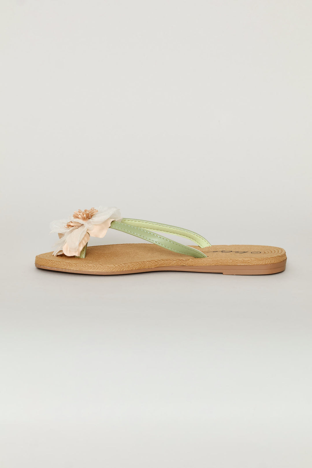 Chiffon Flower Trim Thong Sandal - Green