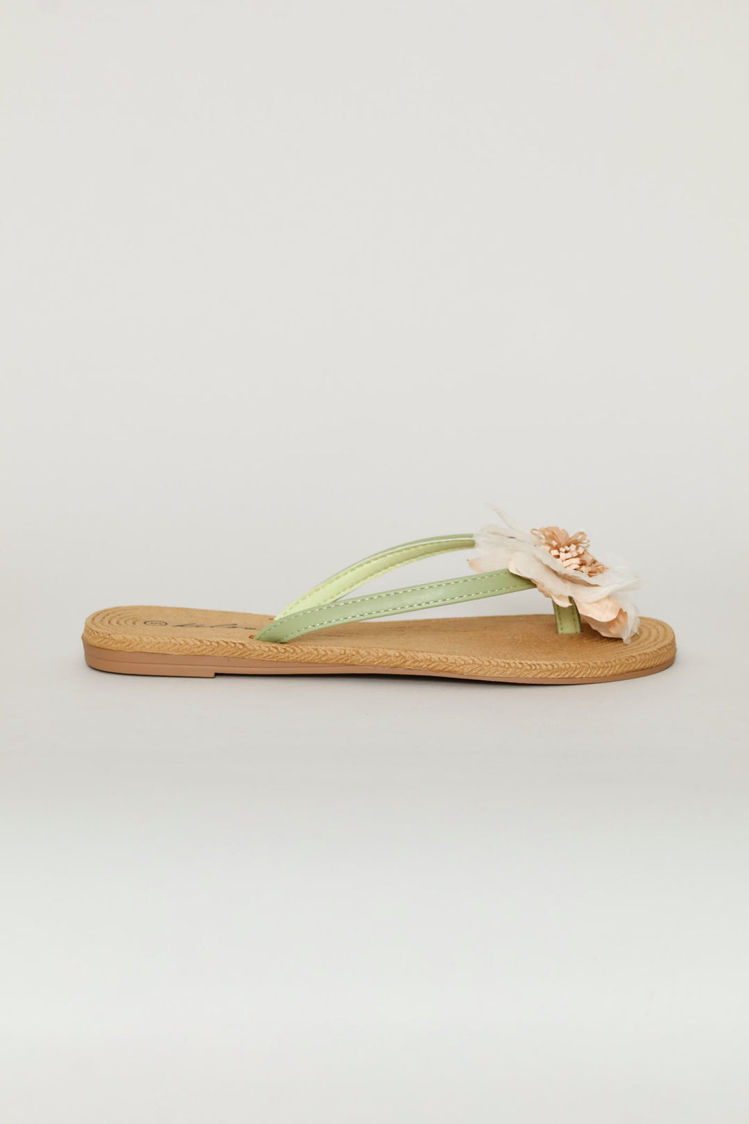 Chiffon Flower Trim Thong Sandal - Green