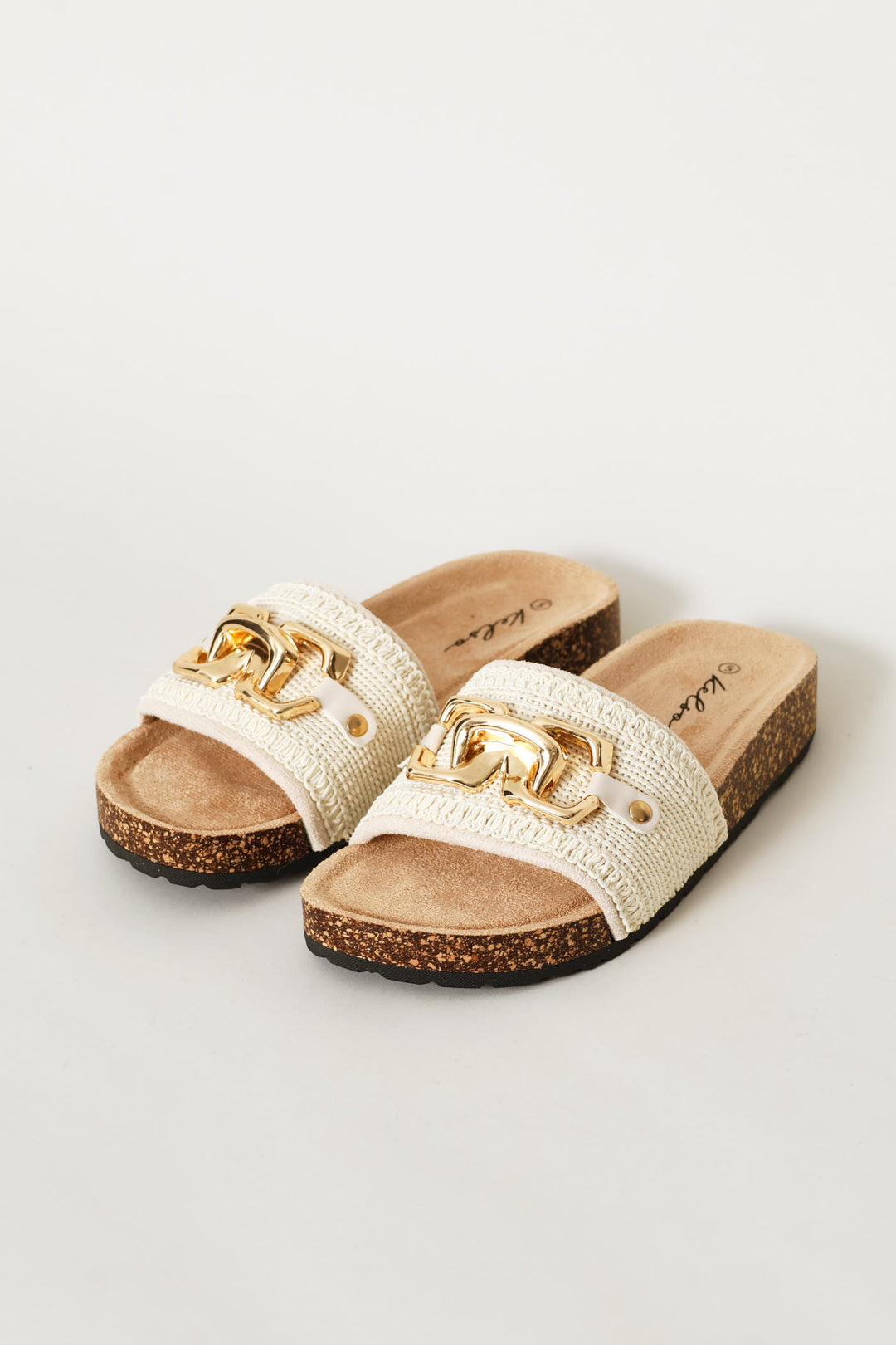Metal Trim Woven Slide Sandal - Oatmeal