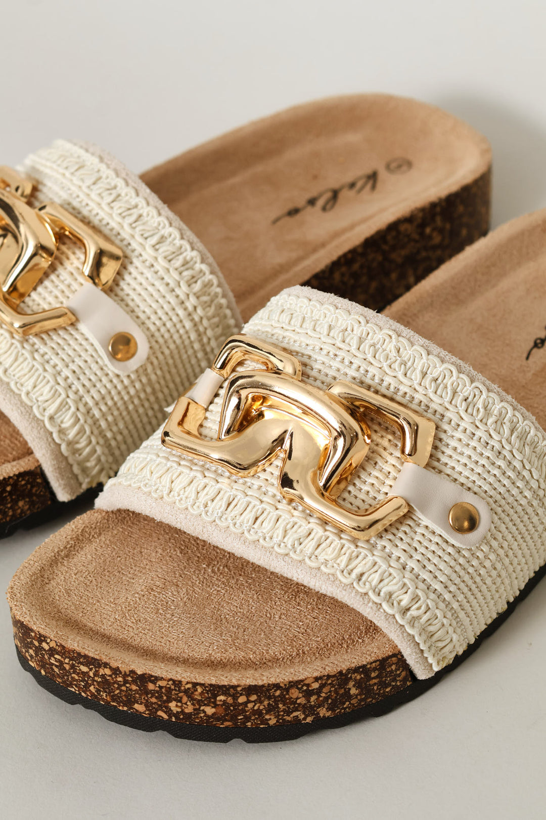 Metal Trim Woven Slide Sandal - Oatmeal