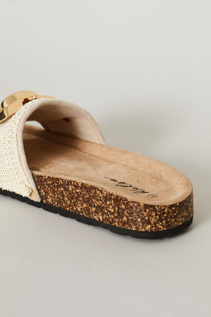 Metal Trim Woven Slide Sandal - Oatmeal
