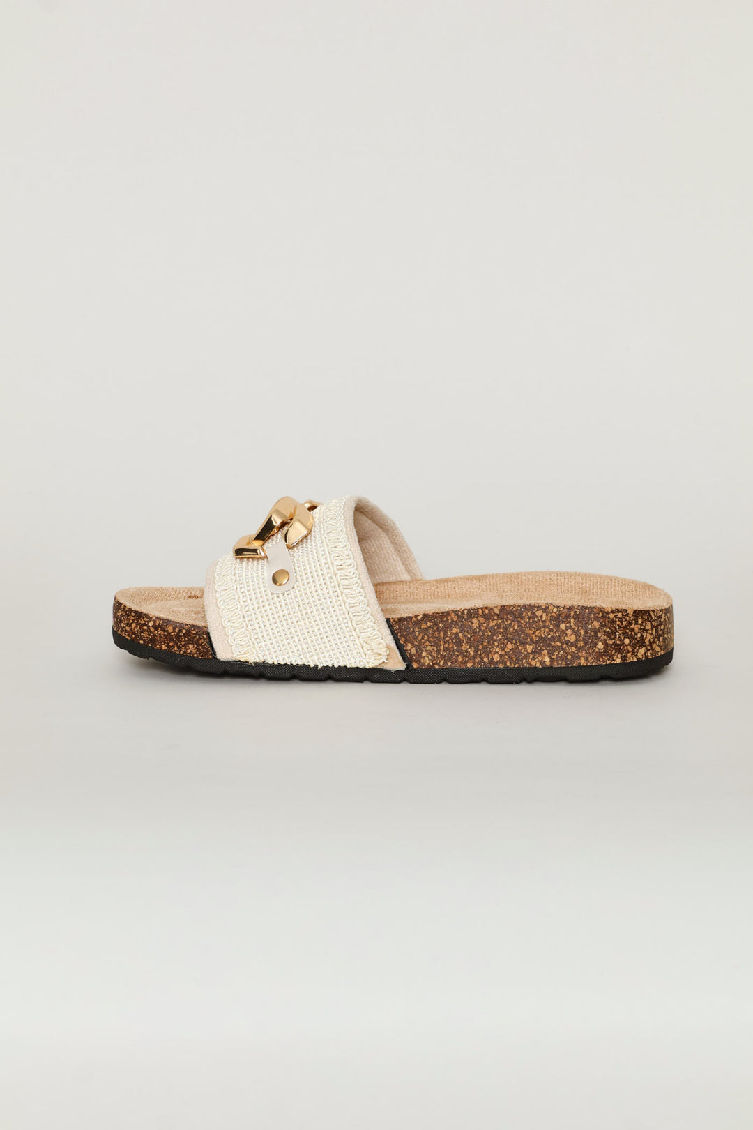 Metal Trim Woven Slide Sandal - Oatmeal