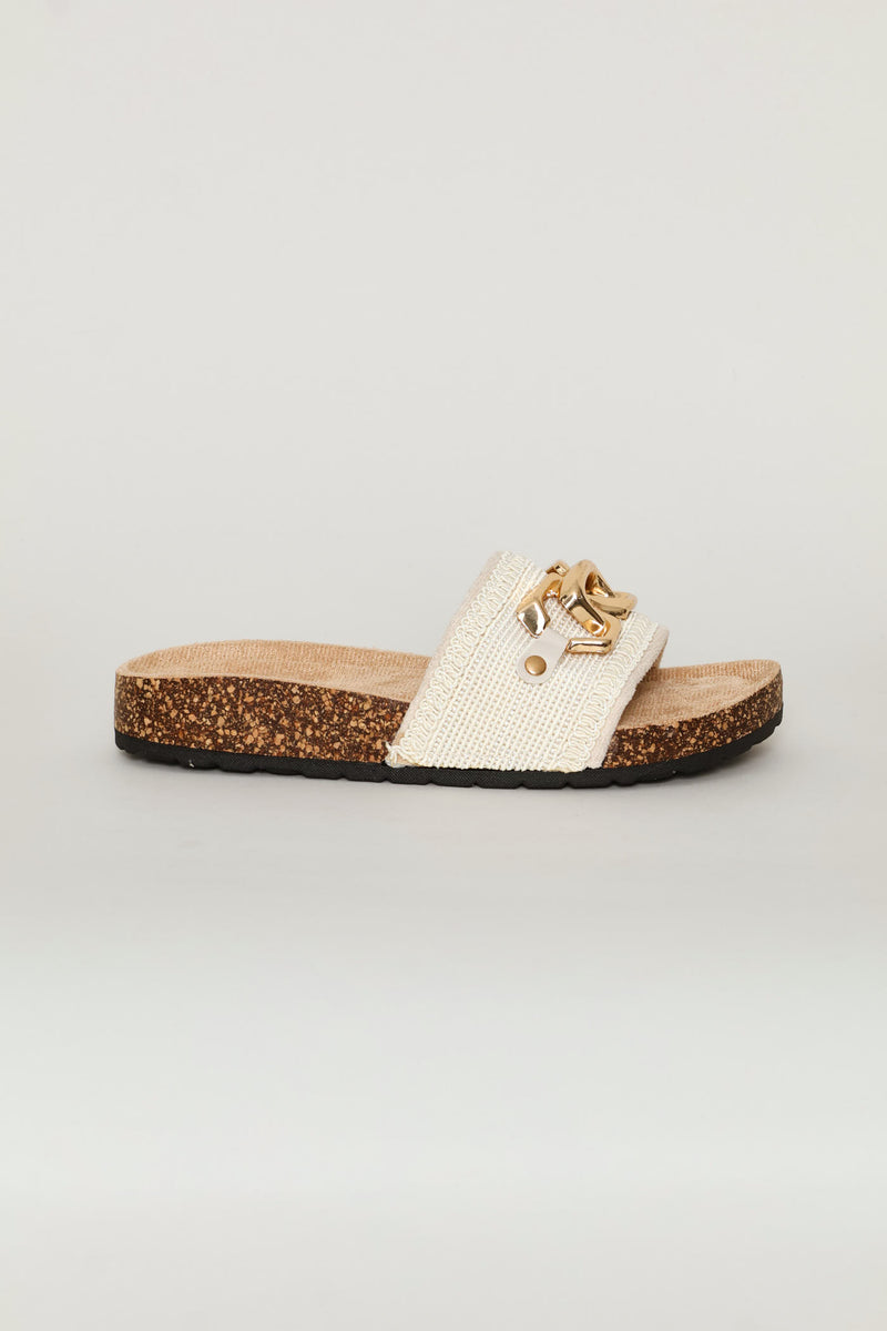 Metal Trim Woven Slide Sandal - Oatmeal