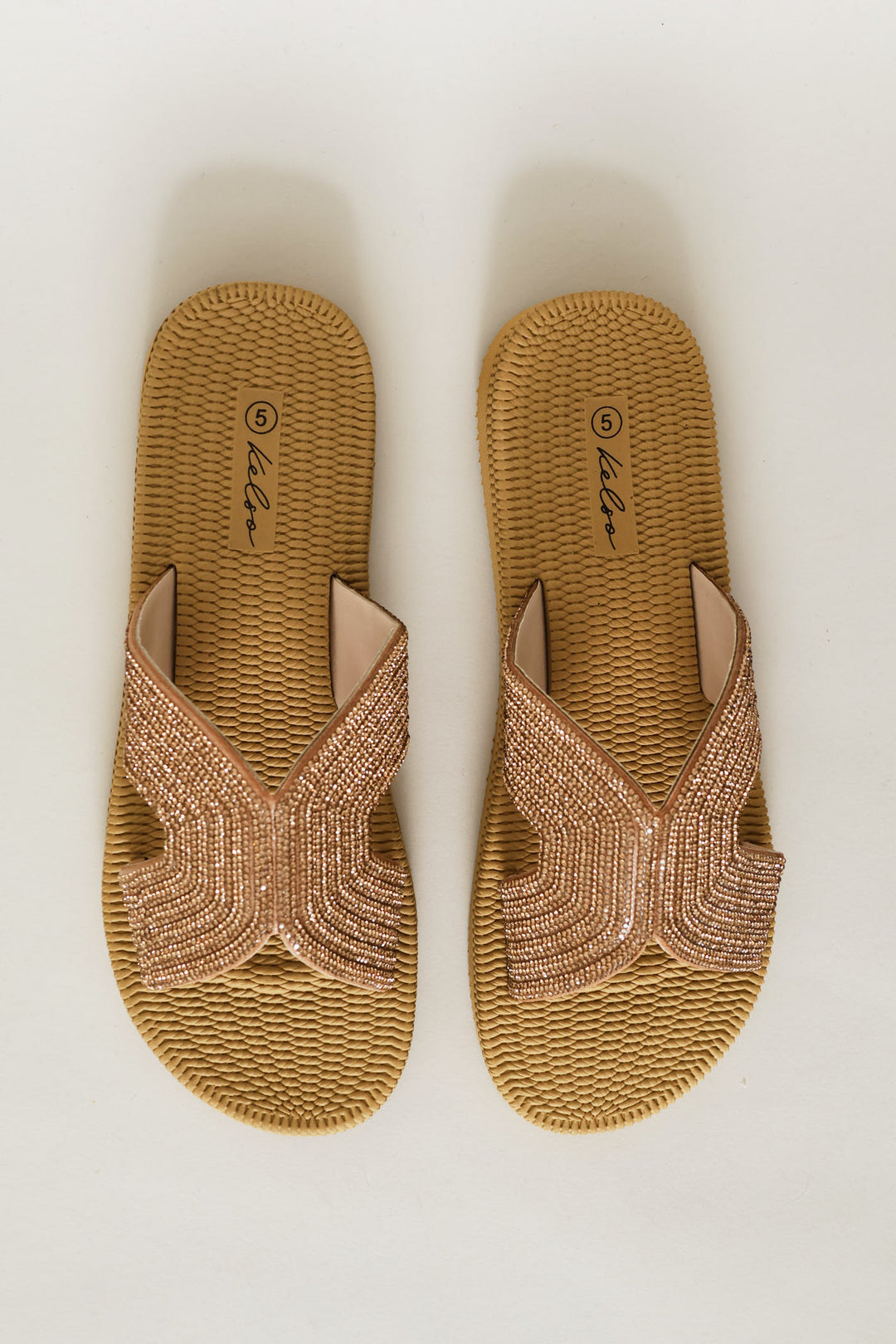 Wide Diamante Cross Strap Mule Sandal - Rose Gold