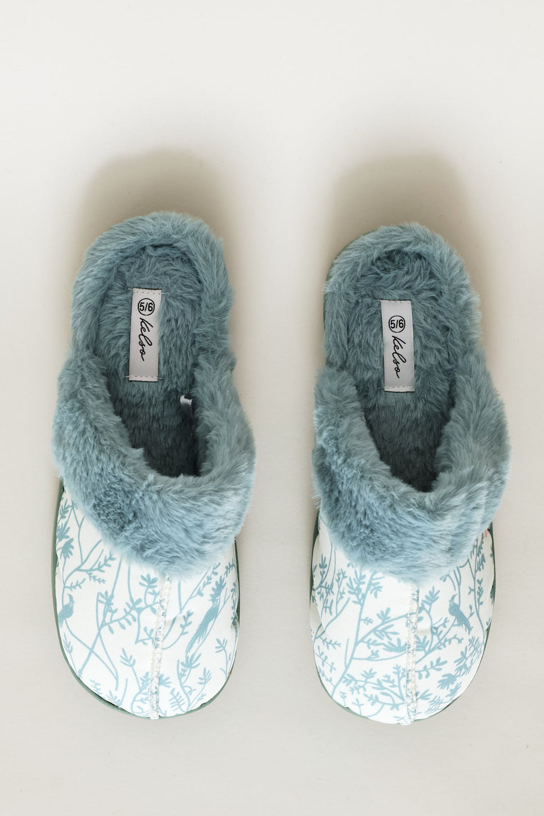 Printed Closed Toe Slipper With Faux Fur Trim - Blue