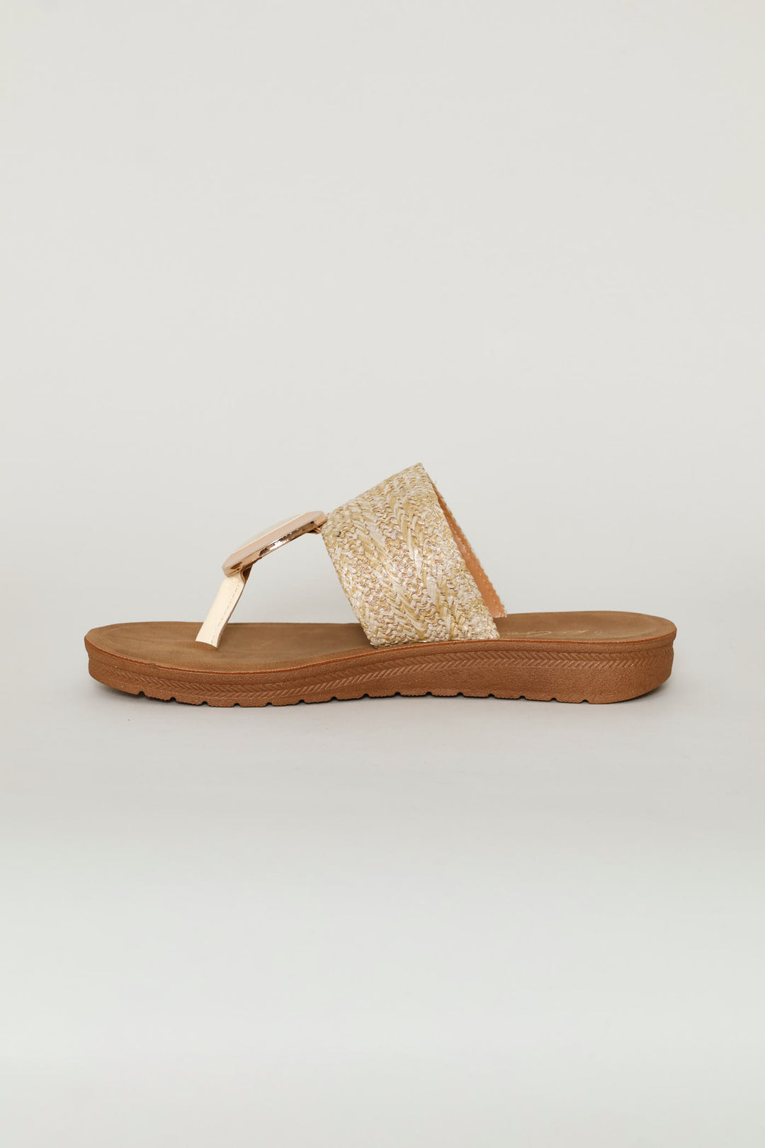 Aztec Detail Thong Sandal With On Comfort Outsole - Natural