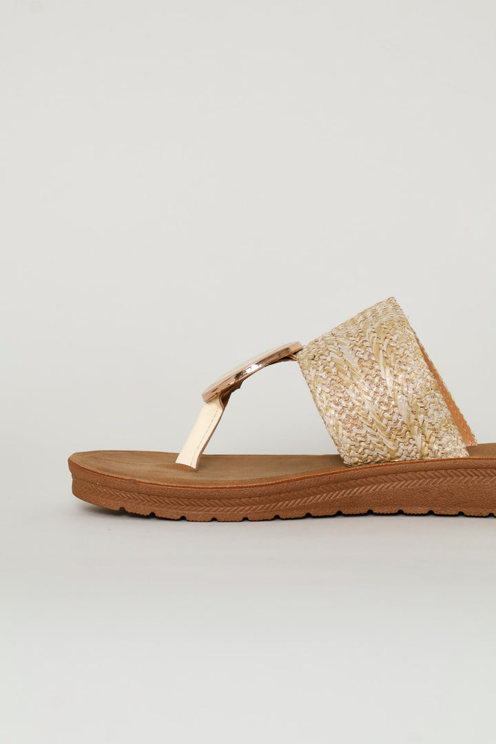 Aztec Detail Thong Sandal With On Comfort Outsole - Natural