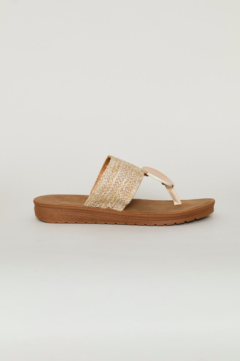 Aztec Detail Thong Sandal With On Comfort Outsole - Natural
