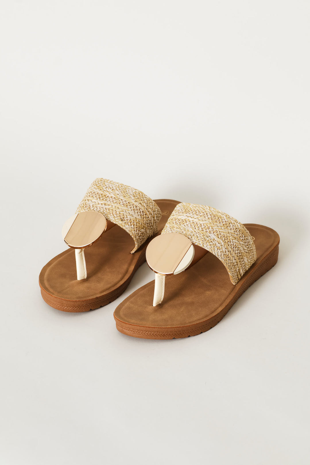 Aztec Detail Thong Sandal With On Comfort Outsole - Natural