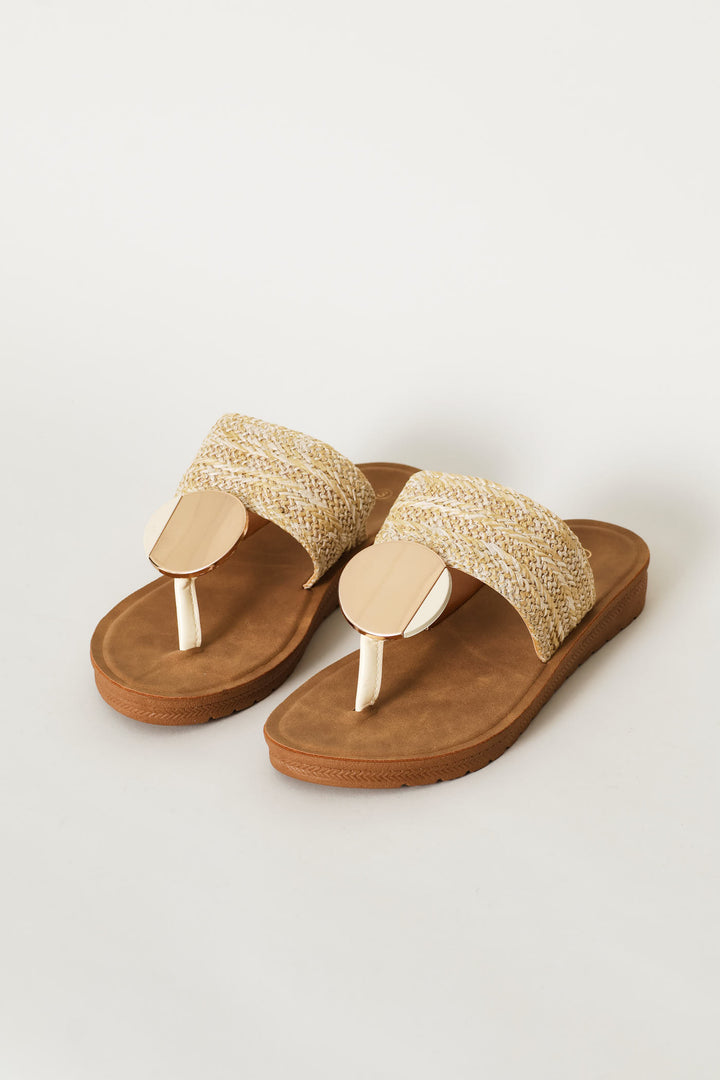 Aztec Detail Thong Sandal With On Comfort Outsole - Natural