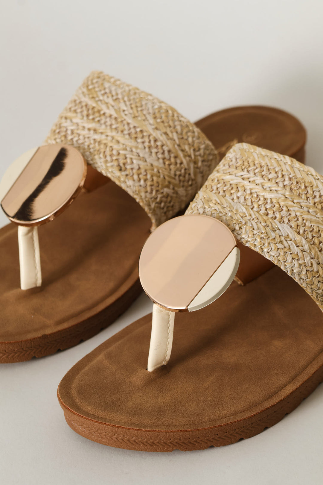 Aztec Detail Thong Sandal With On Comfort Outsole - Natural