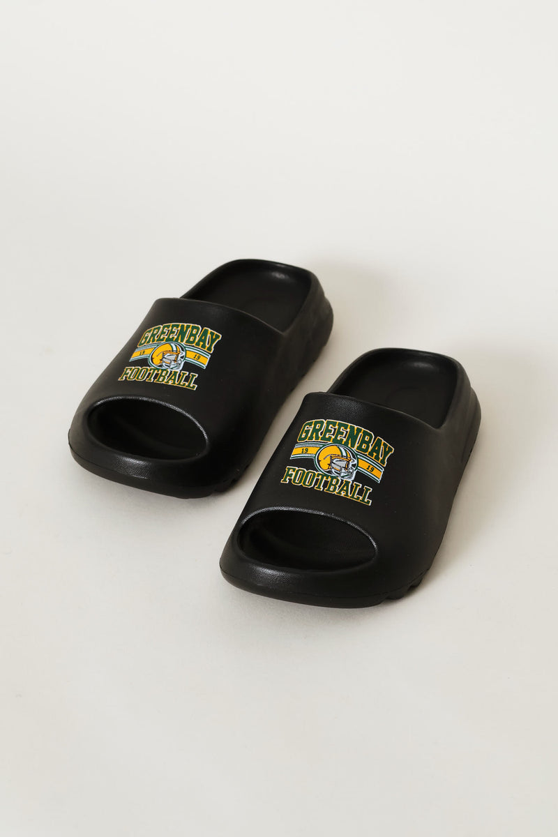Boys Football Moulded Slide - Black/Green