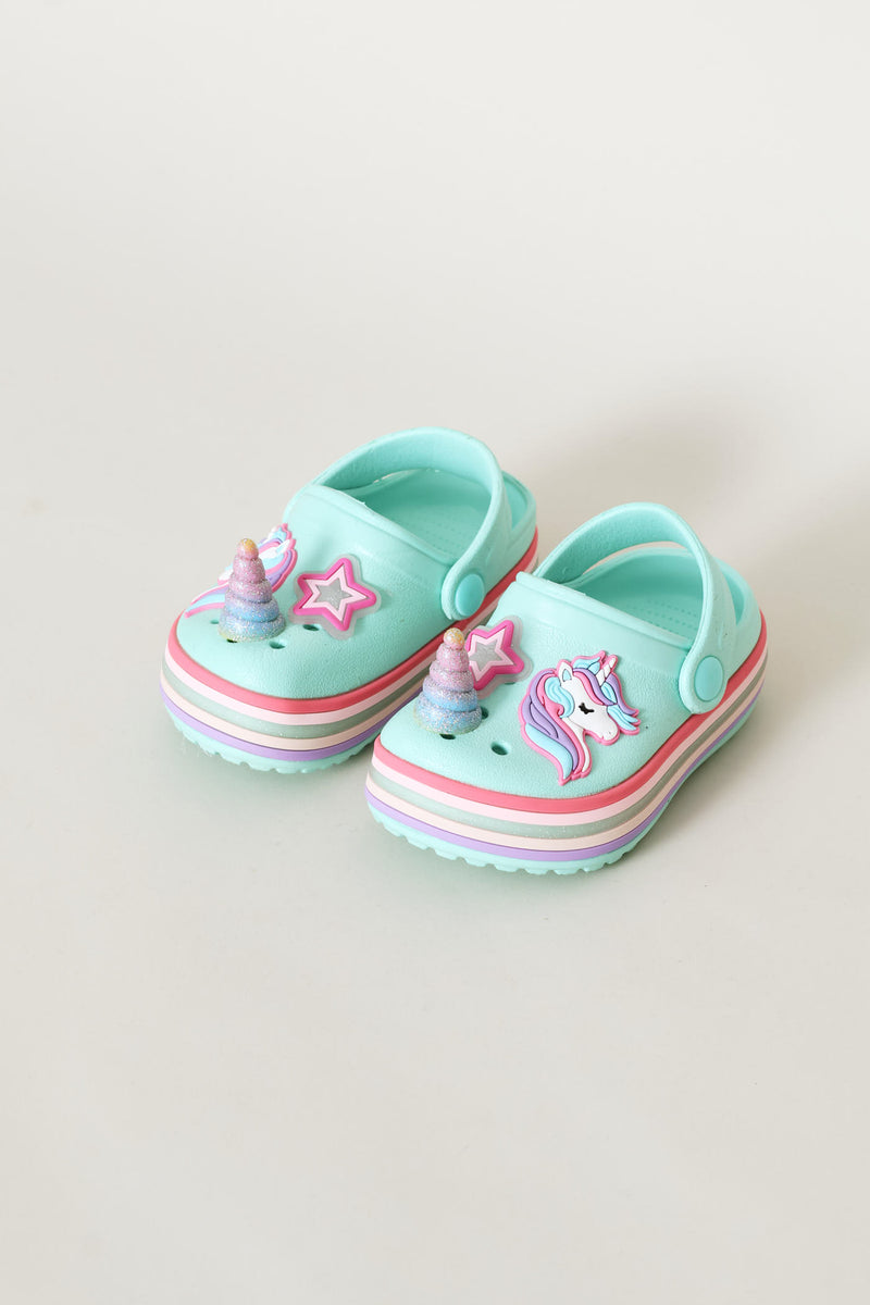 Pre-Girls 3D Unicorn Strip Clog - Mint