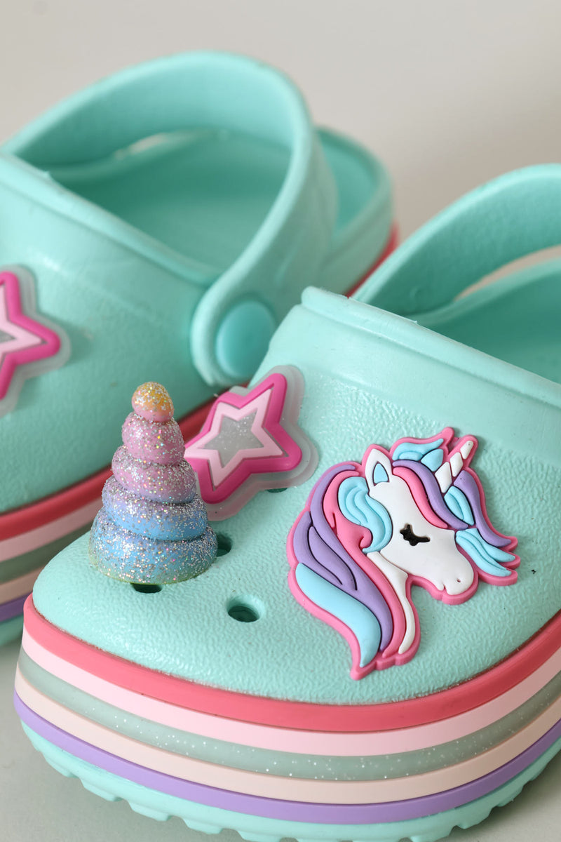 Pre-Girls 3D Unicorn Strip Clog - Mint