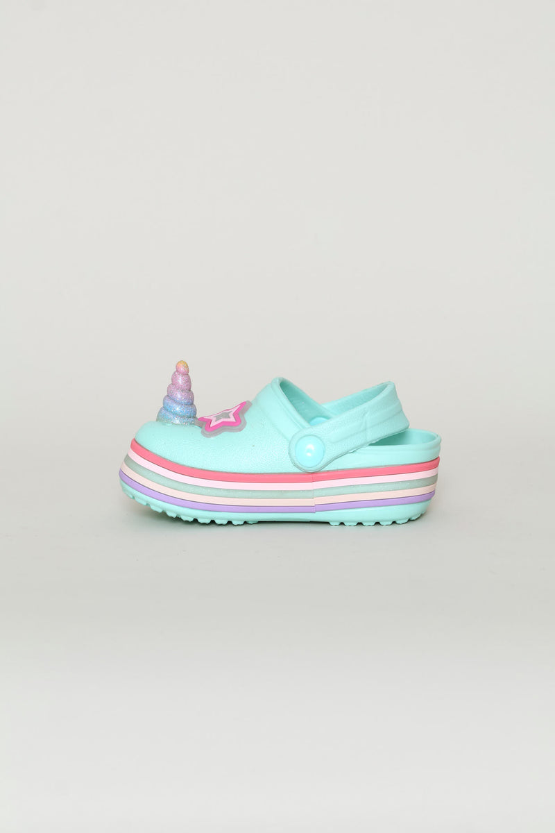 Pre-Girls 3D Unicorn Strip Clog - Mint