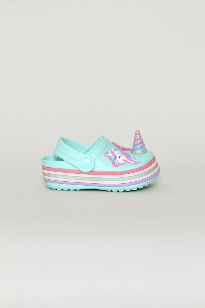 Pre-Girls 3D Unicorn Strip Clog - Mint