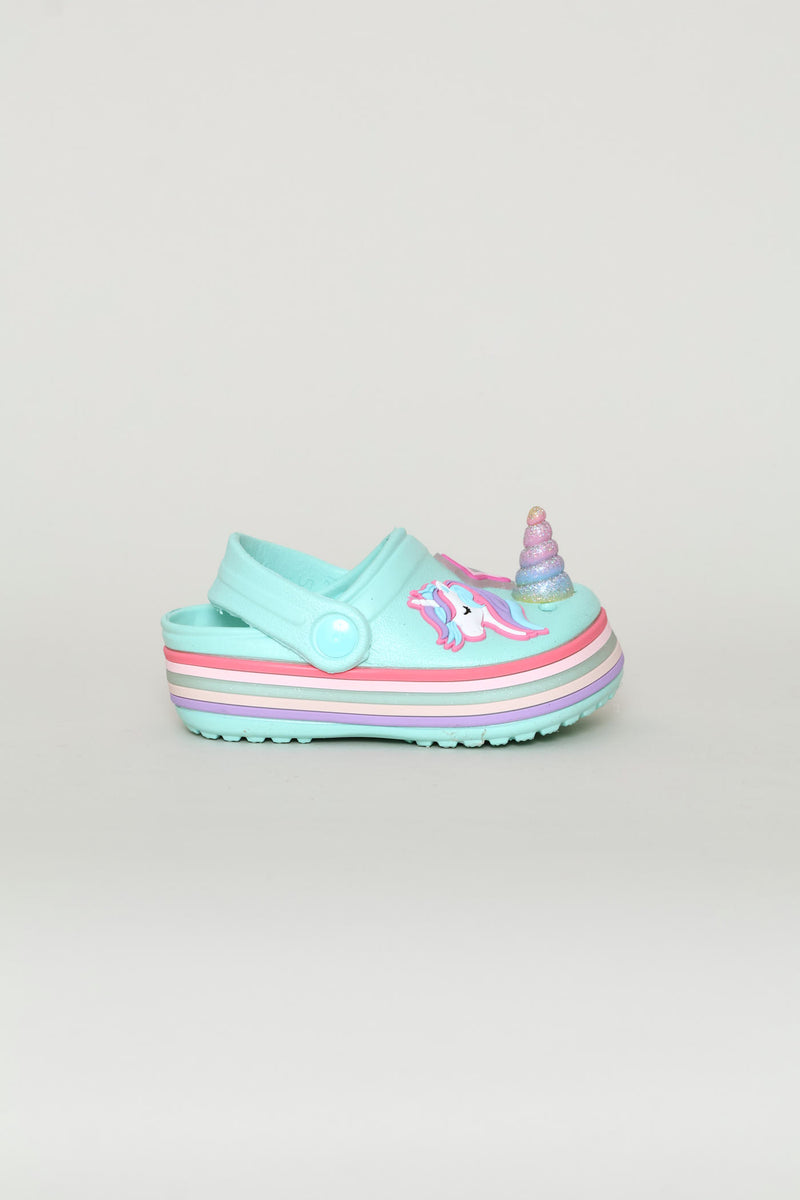Pre-Girls 3D Unicorn Strip Clog - Mint