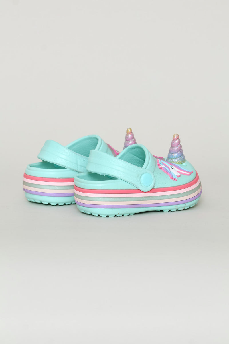 Pre-Girls 3D Unicorn Strip Clog - Mint