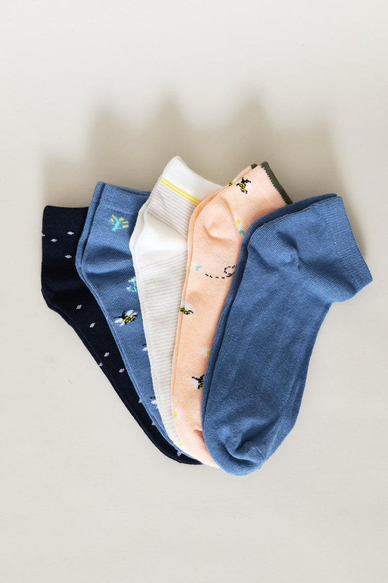 5 Pack Bees Low Cut Socks - Multi
