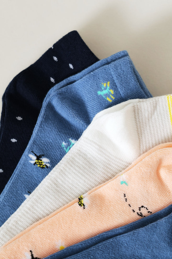 5 Pack Bees Low Cut Socks - Multi
