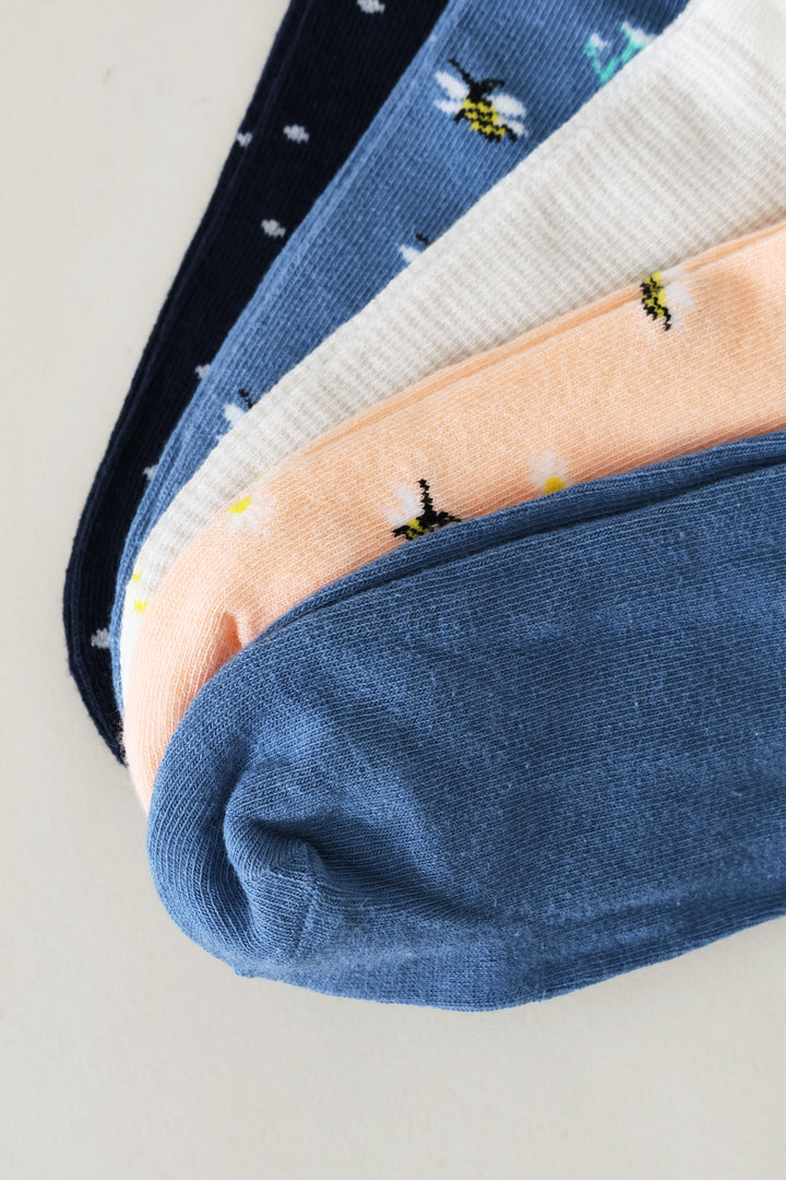 5 Pack Bees Low Cut Socks - Multi