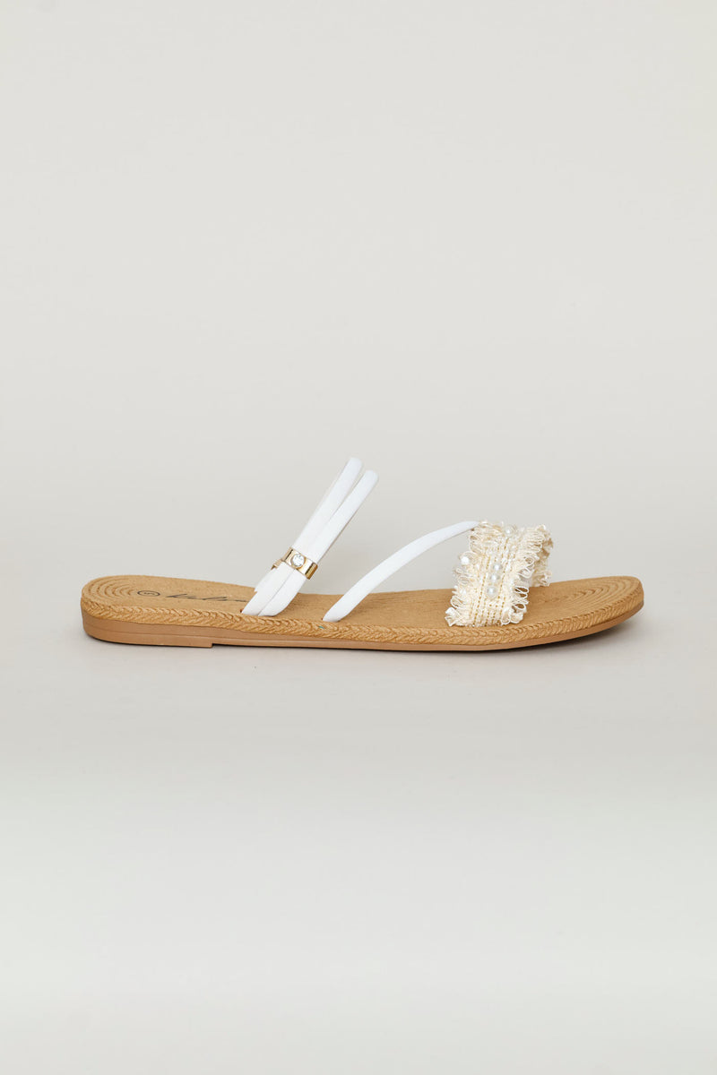 Pearl Detail Tube Strap Mule Sandal - White