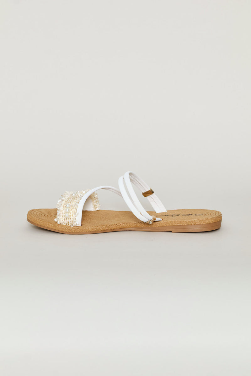 Pearl Detail Tube Strap Mule Sandal - White