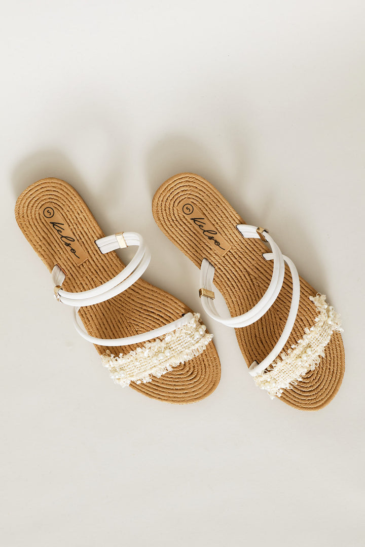 Pearl Detail Tube Strap Mule Sandal - White