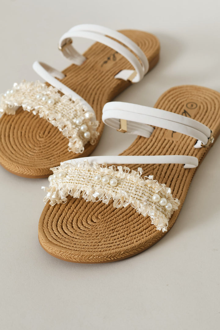 Pearl Detail Tube Strap Mule Sandal - White