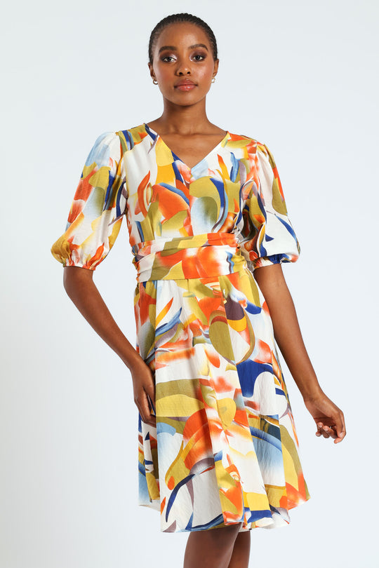 VNeck Bandage Waist Fit & Flare Mini Dress Multi Edgars